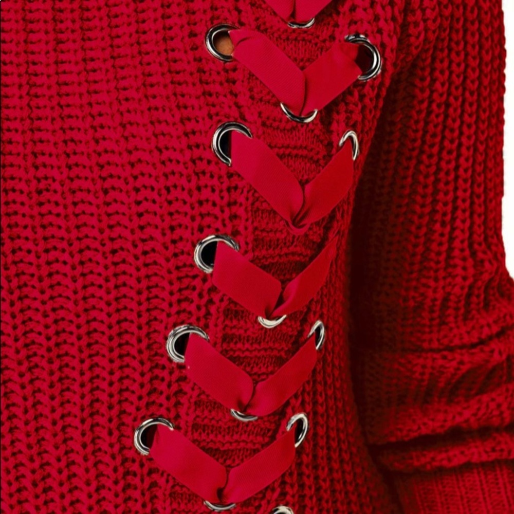 BANDAGE DESIGN RED SWEATER NWOT - Picture 5 of 9